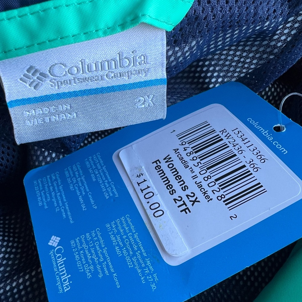Columbia Arcadia II Plus Size Emerald and Midnight Blue Jacket | 2XL Raincoat - Picture 13 of 15